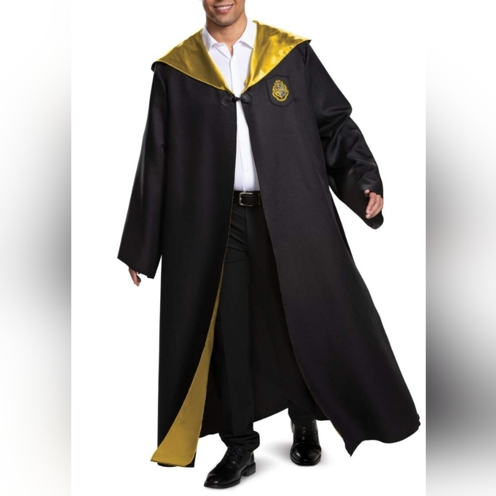 🎃 XXL • Hogwarts •  Hufflepuff Deluxe Robe Adults Black and Yellow Satin Robe